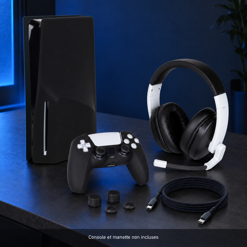 Pack PS5 Slim Custom Noir – Protection et starter kit
