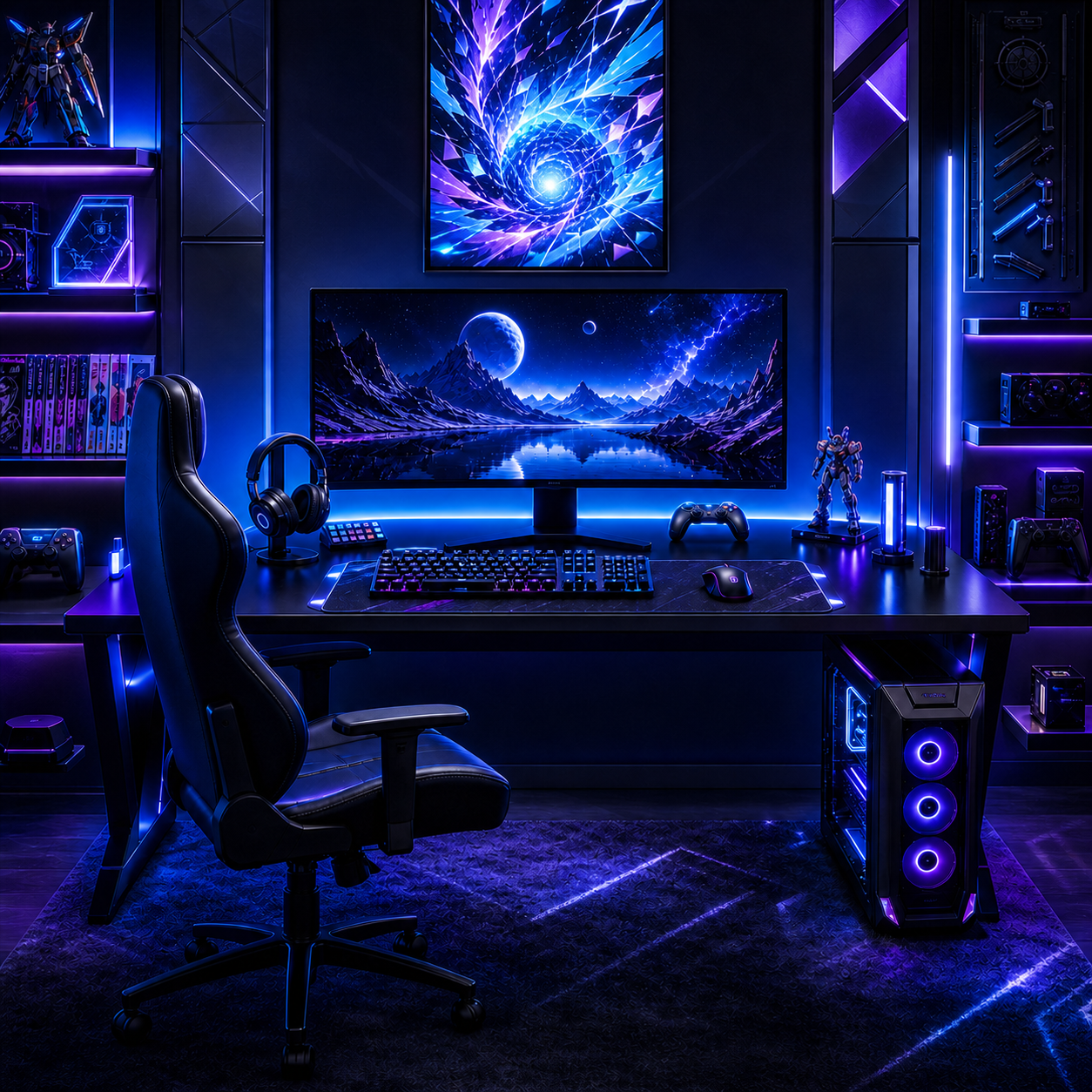 Bureau gaming bleu électrique inspiré de l’univers d’Amin Ultra