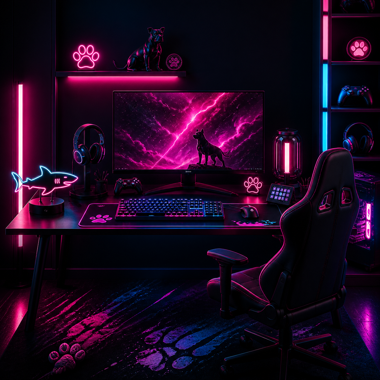 Bureau gaming rose et néon inspiré de l’univers de Mlle Delta